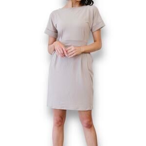 Zenana  Cream Dress Size Large Short Sleeve Stretch Knit with Tie Back Belt